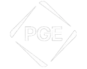 Logo with the text PGE inside a diamond shape.