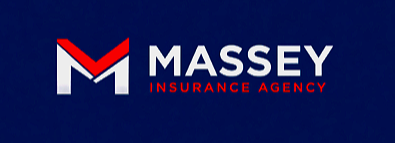 Logo of Massey Insurance Agency with a stylized 'M' in red, white, and blue colors on a dark blue background