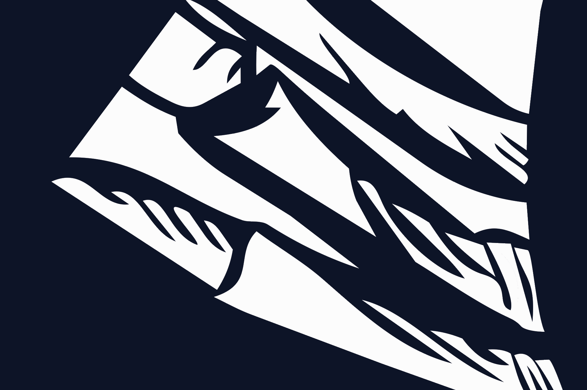 A black and white graphic of a stylized hand holding a flag.
