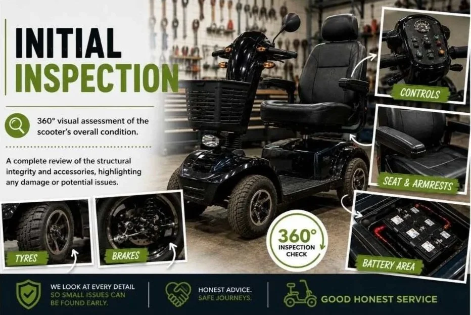 Initial mobility scooter inspection and safety assessment by Thrifty Mobility in Norfolk
