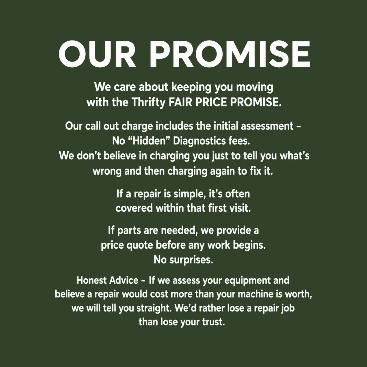 Thrifty Mobility fair price promise for mobility scooter repairs and servicing in Norfolk with honest pricing and no hidden charges