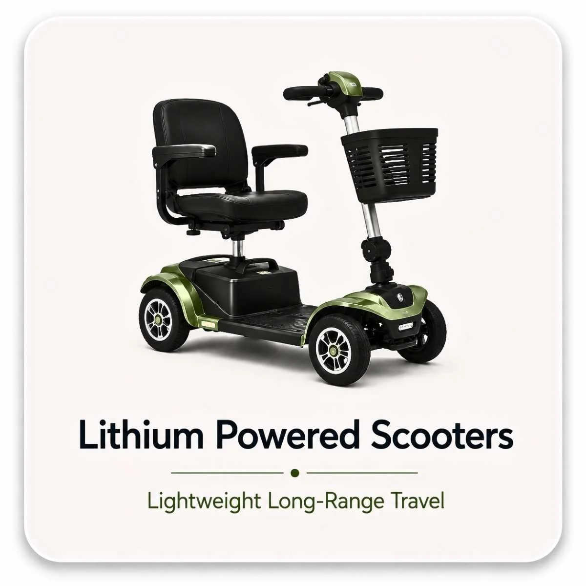 Lightweight lithium powered mobility scooters designed for long-range travel and everyday independence.