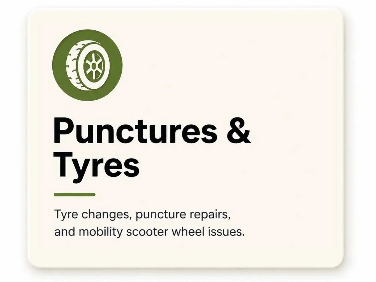 Mobility scooter puncture repair and tyre replacement service by Thrifty Mobility, including wheel issues, tyre changes and local mobile call-outs across Norfolk.