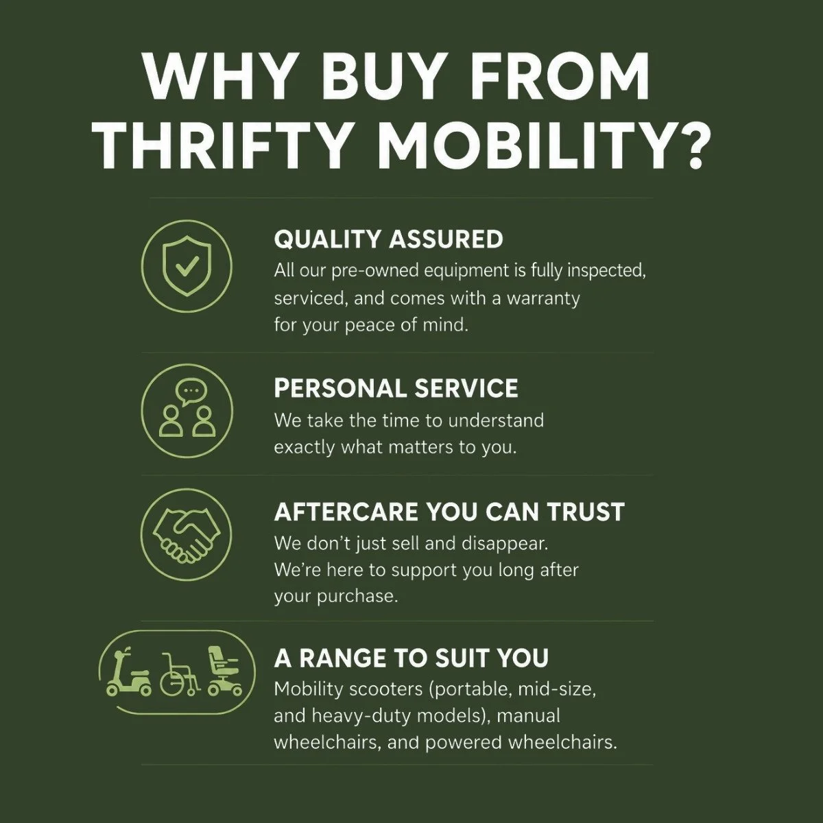 Pre-owned mobility scooters and mobility equipment in Norfolk with quality checks, servicing, warranty and trusted aftercare support.
