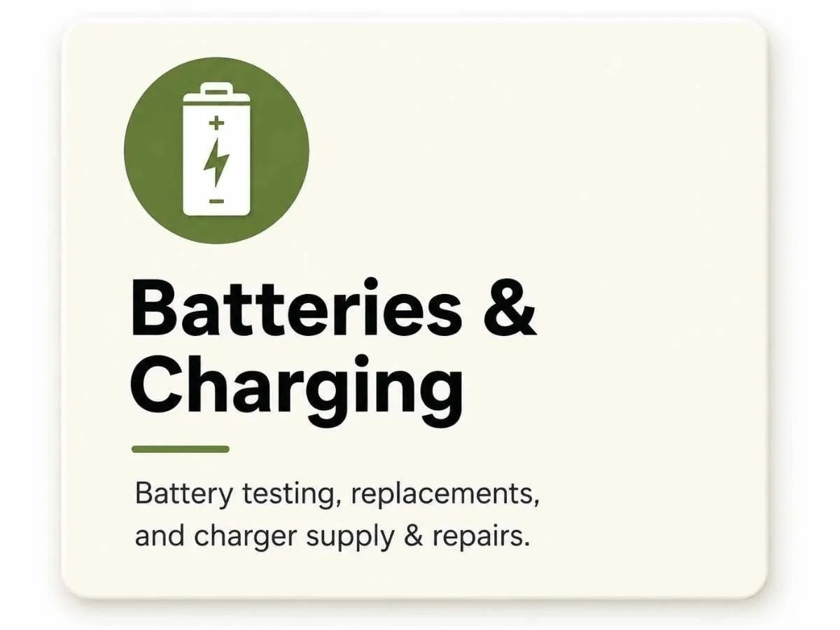 Mobility scooter battery testing, battery replacement and charging repair service by Thrifty Mobility, including charger diagnostics and power support across Norfolk.