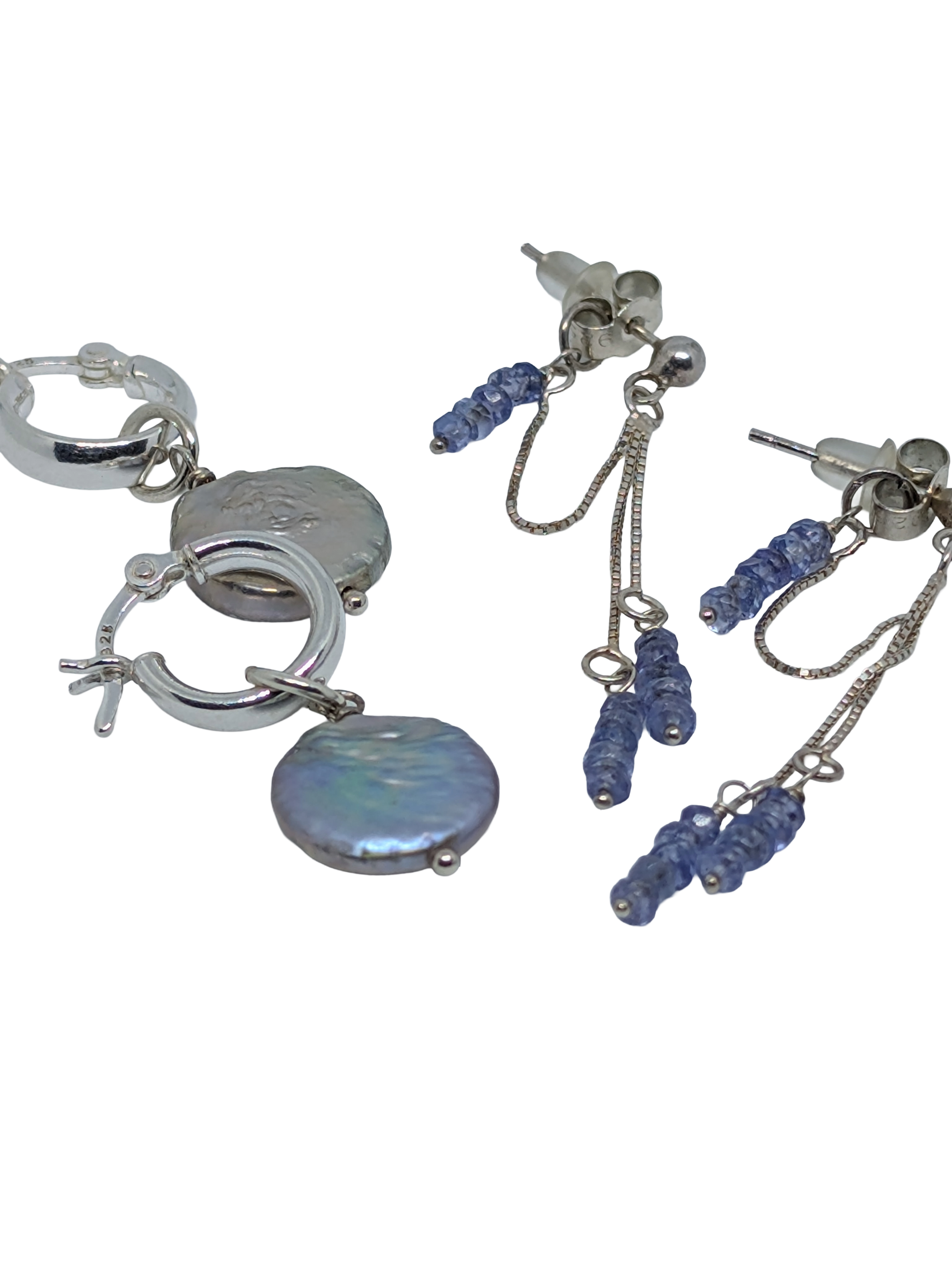Coin Pearls Hoops & Tanzanite Earrings