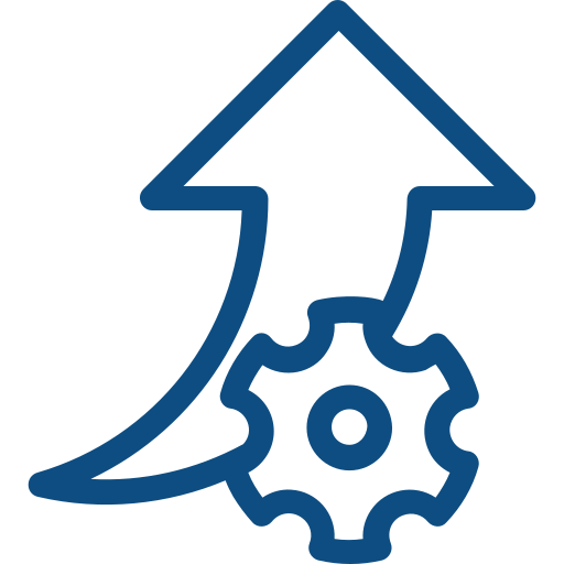 Icon of an upward arrow with a gear icon at the base of the arrow.