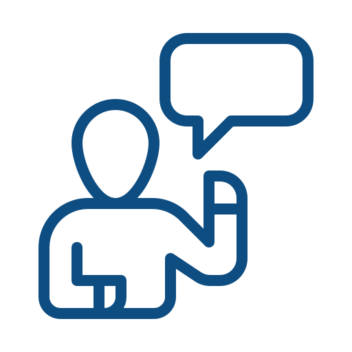 Icon of a person with a speech bubble above their head.