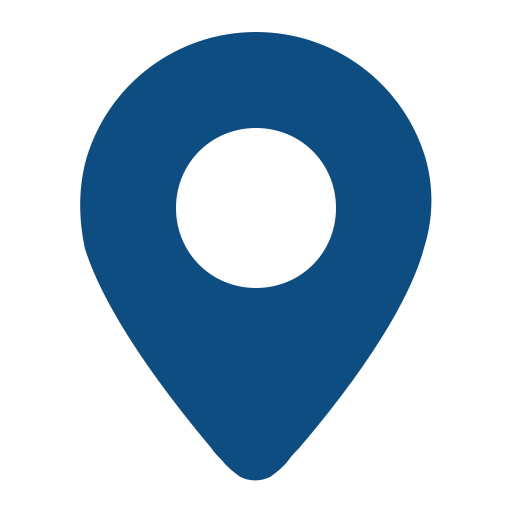 A blue location pin icon on a white background.
