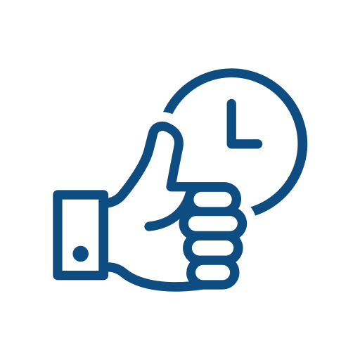 Thumbs-up sign with a clock in the background.