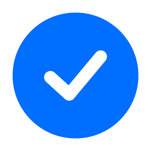 Blue circle with a black checkmark inside.