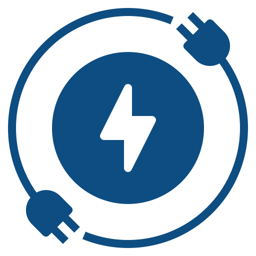 Icon of an electric vehicle charging symbol with a lightning bolt and a plug.
