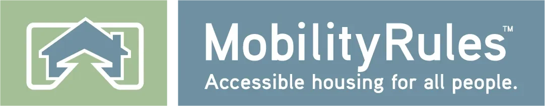 Logo with house inside a smartphone outline, and text 'MobilityRules' and 'Accessible housing for all people'.