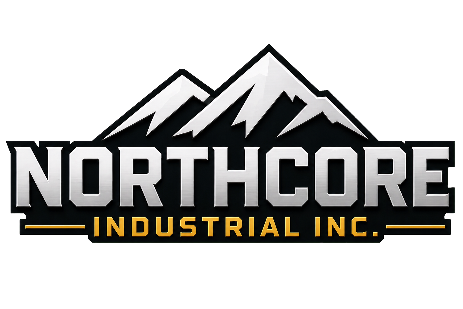 Logo of Northcore Industrial Inc. featuring a stylized mountain range in metallic silver and black with the company name in bold uppercase letters, 'Northcore' in silver and 'Industrial Inc.' in yellow.