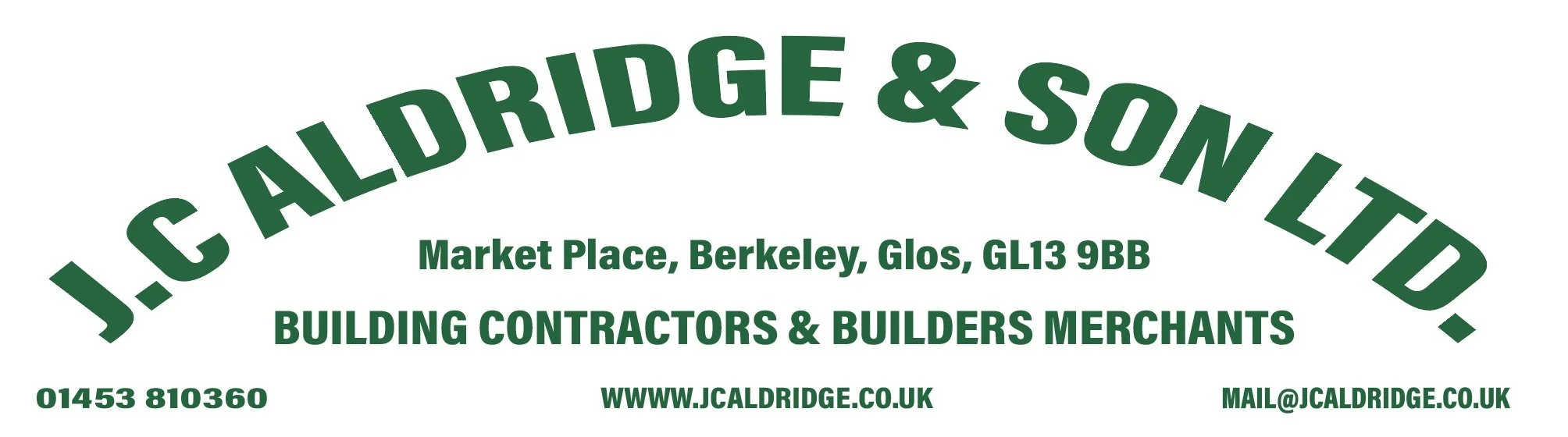 Business card for J.Caldidge & Son Ltd, a building contractors and merchants, includes address, phone number, website, and email.