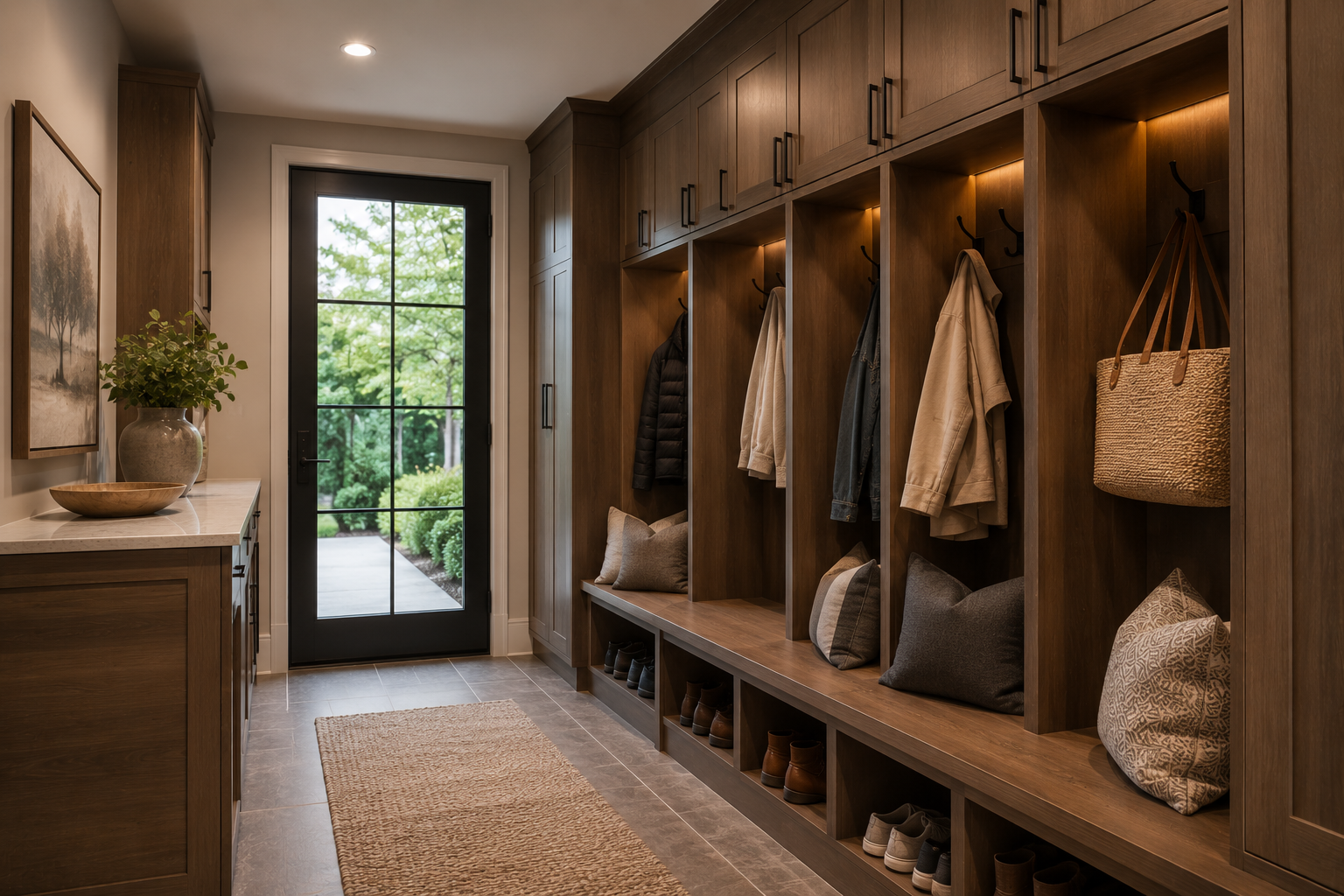 Custom mudroom renovation and storage design in Palatine, Illinois