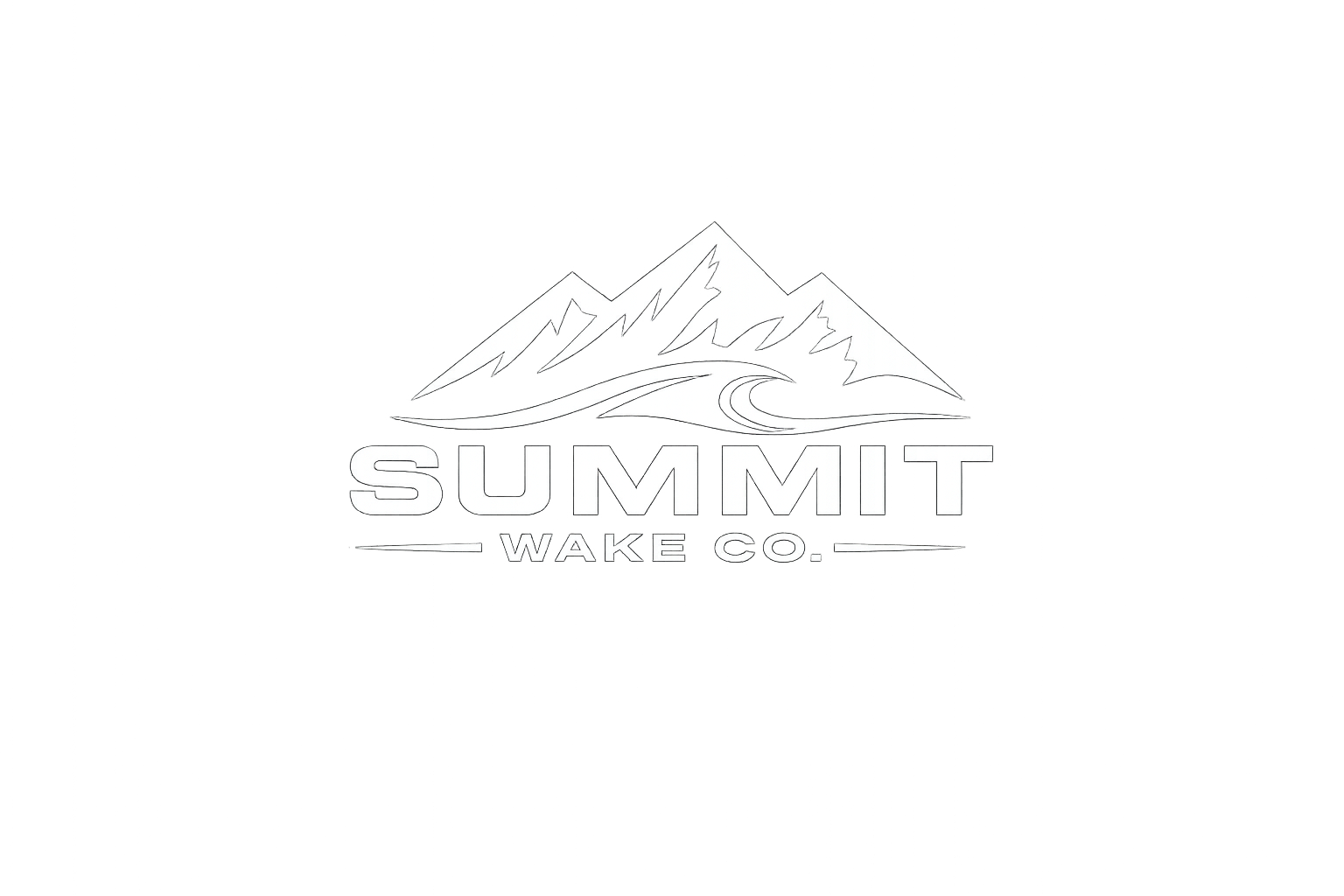 Logo of Summit Wake Co., featuring stylized mountains and a winding river or road, with text 'SUMMIT WAKE CO.' underneath.