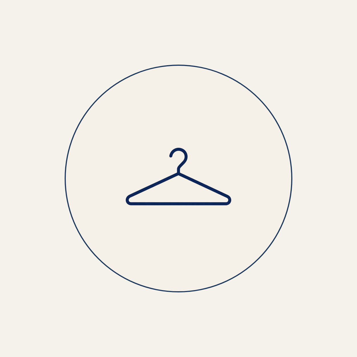 Minimalist illustration of a coat hanger inside a circle on a light background.