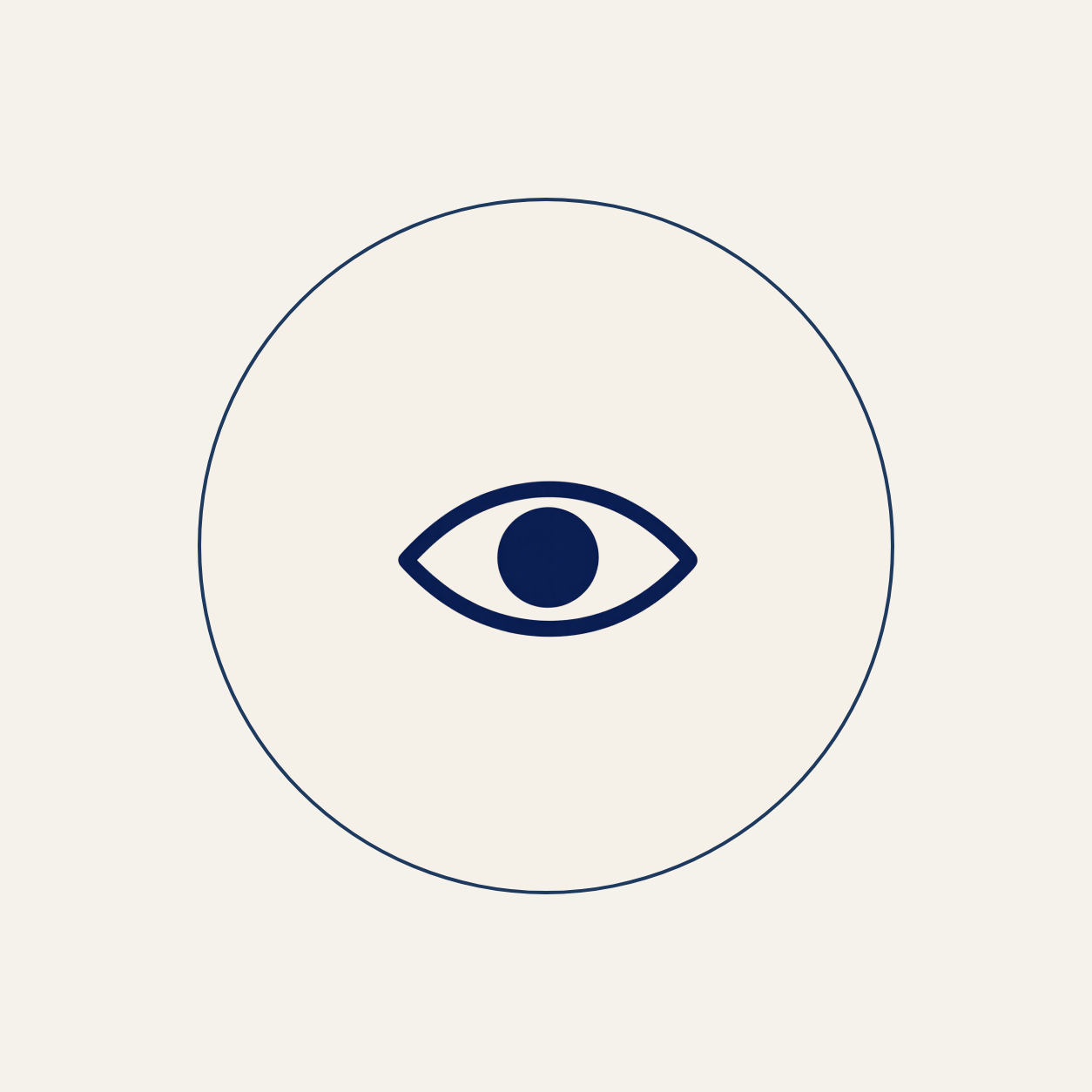 Minimalist icon of an eye with surrounding concentric circles.