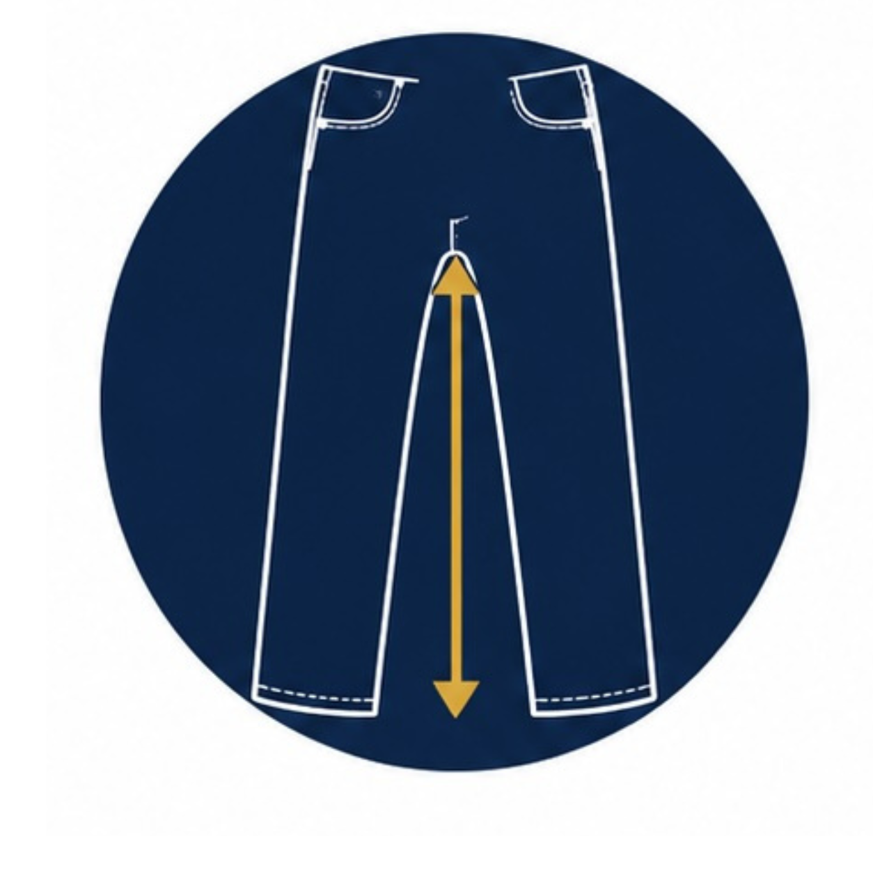 Illustration of jeans with a yellow arrow indicating the measurement of the inside leg or inseam measurement