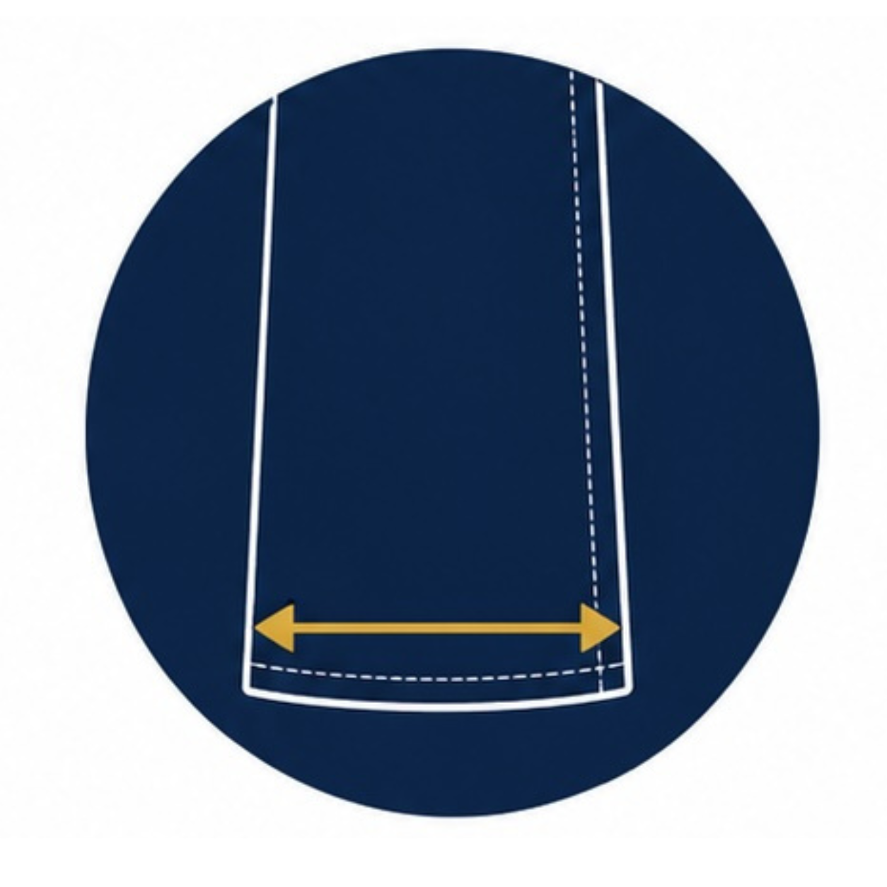 A diagram of a skirt with double-sided arrows indicating the width measurement across the bottom hem.