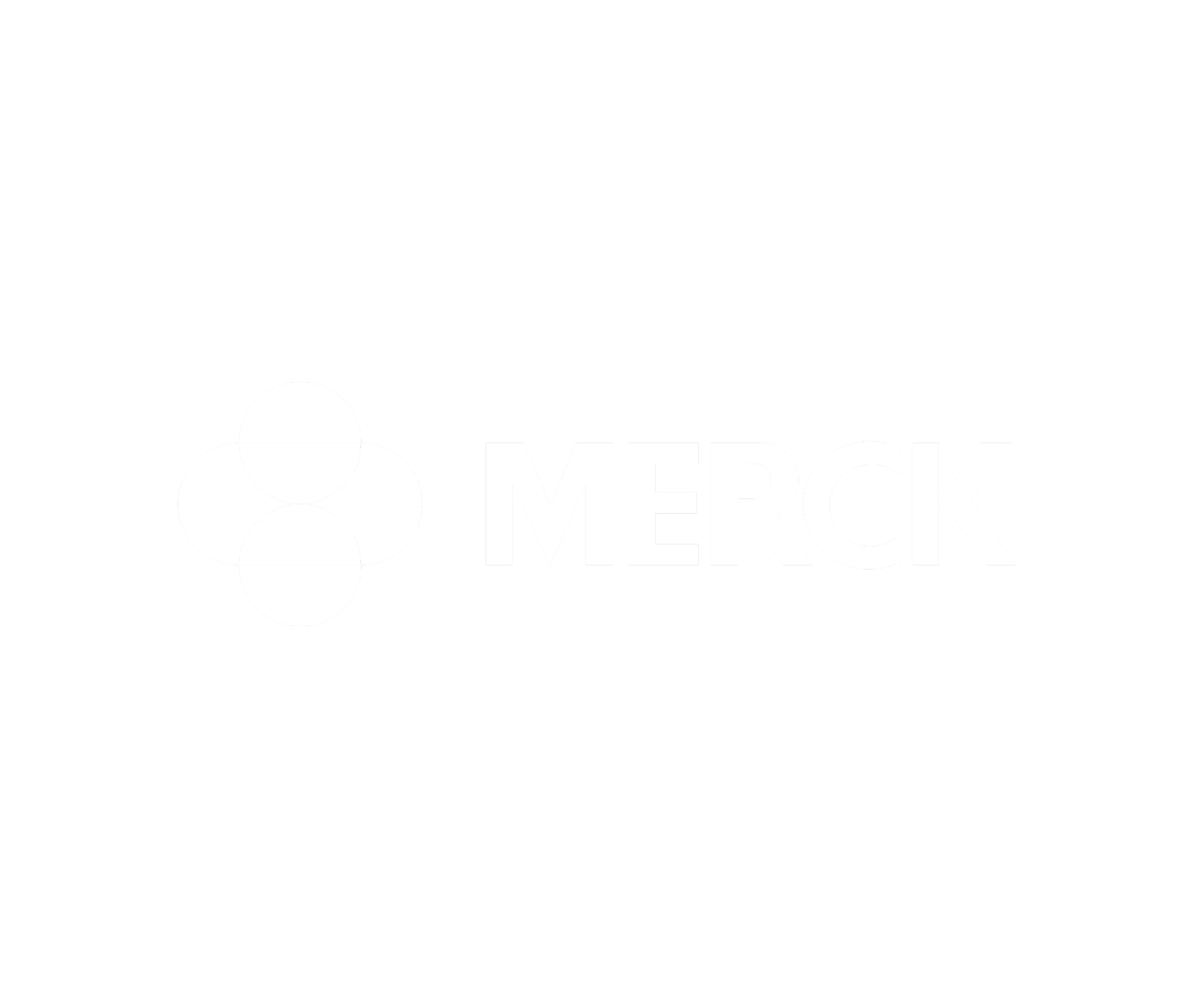 Black background with white text and logo that reads 'MERCK' and a connected circular design.