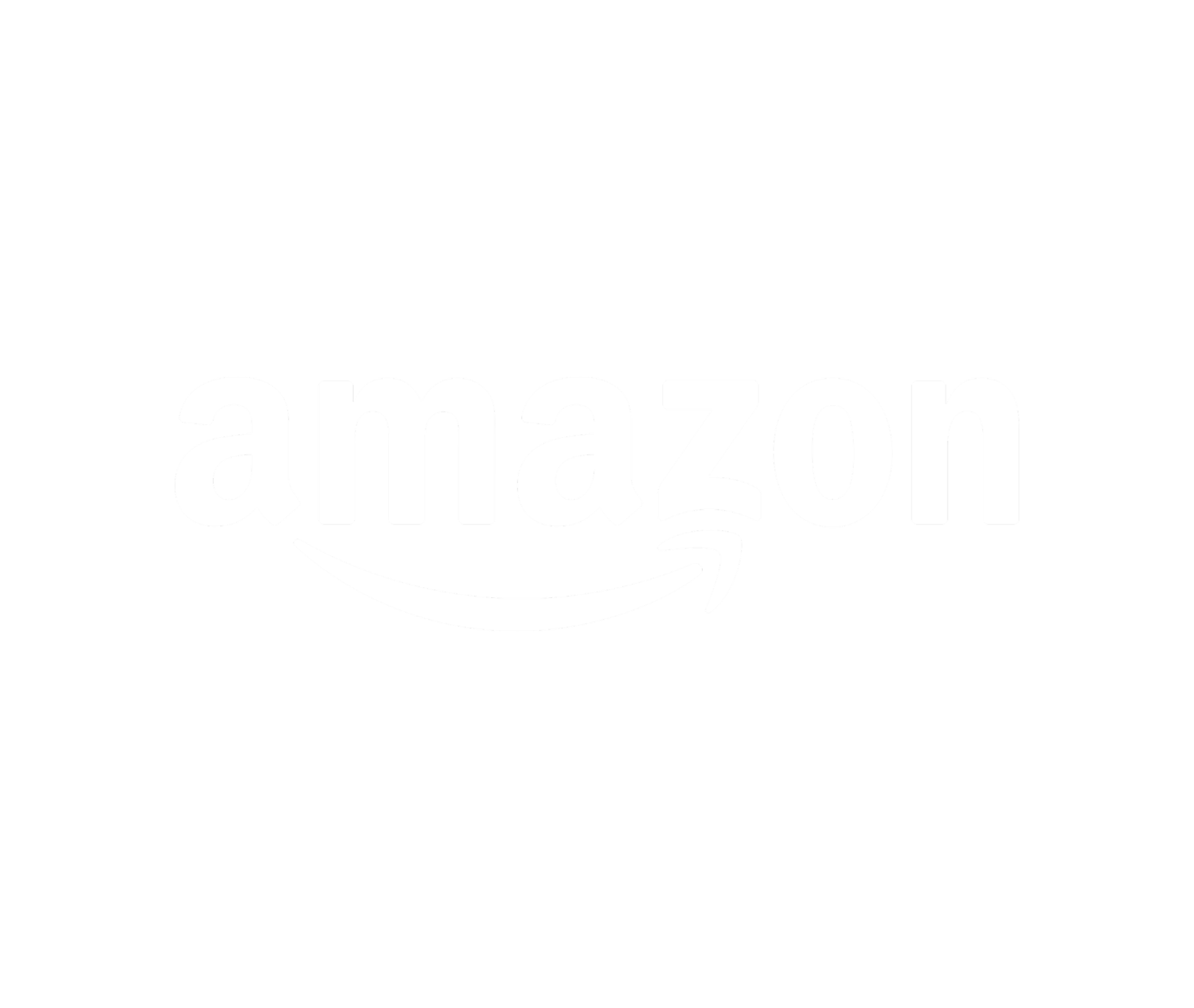 Black background with white Amazon logo, which includes a curved arrow underneath the word "amazon."