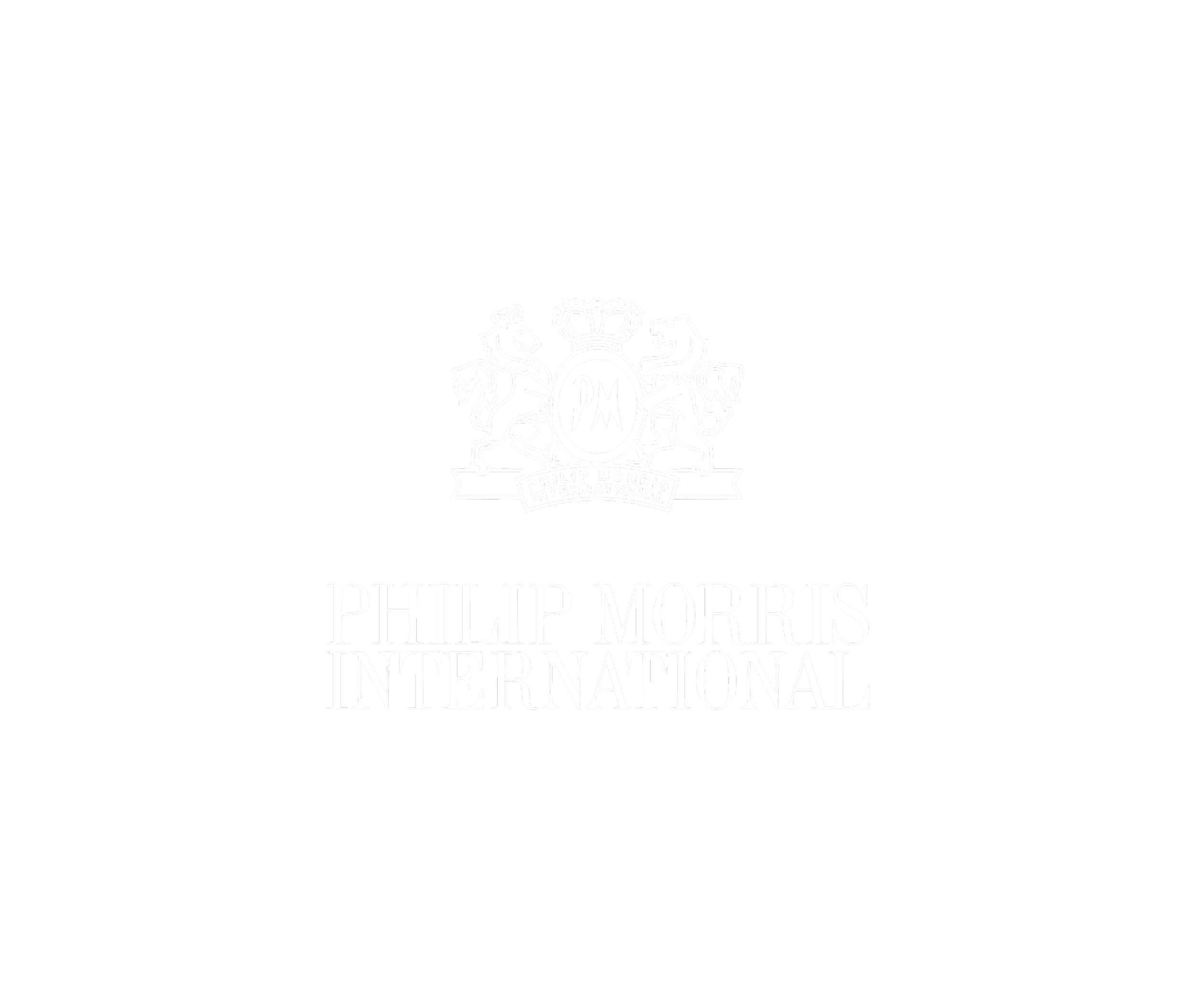 Black background with white text and crest logo for Philip Morris International and the name.