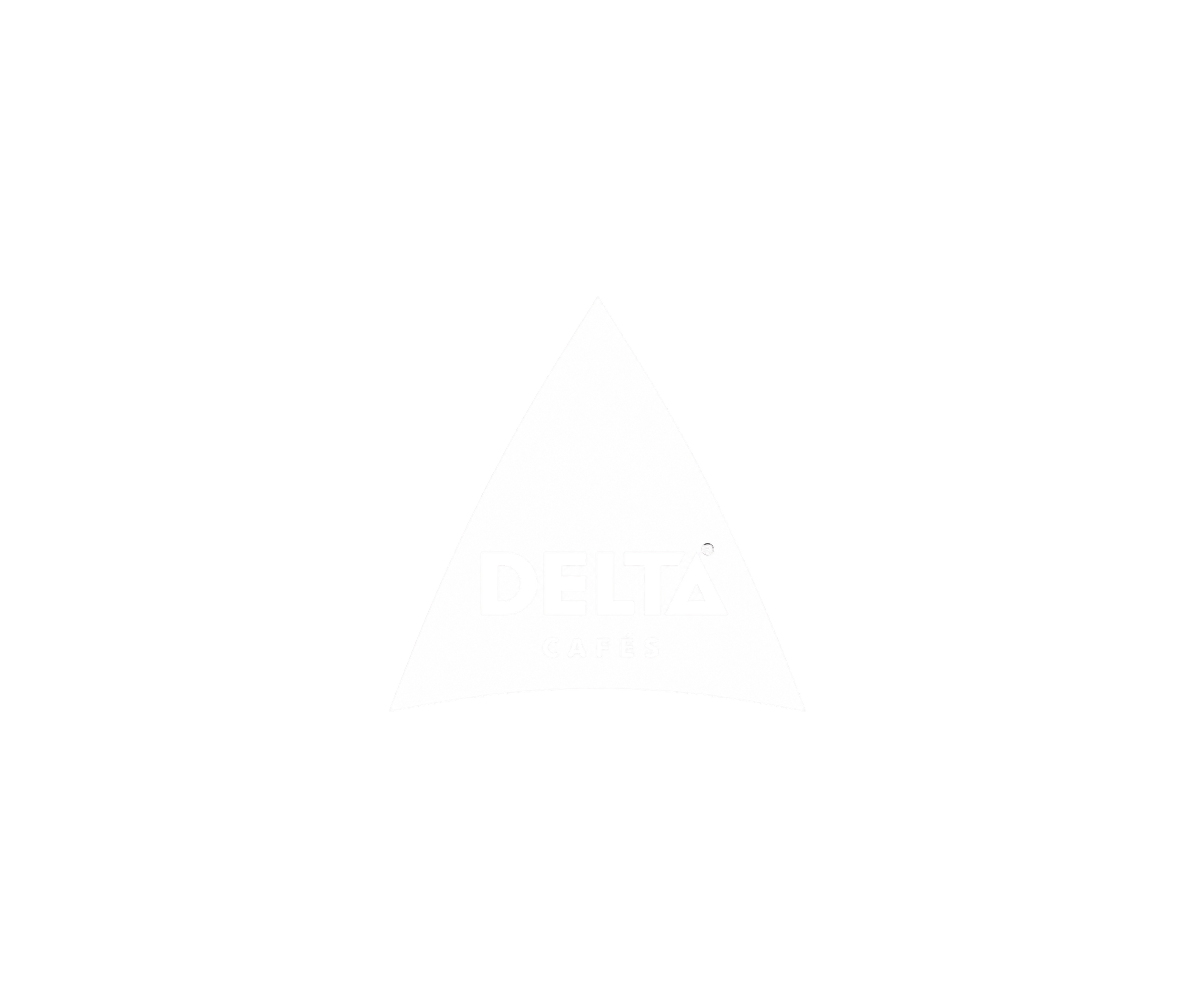 Black background with a white triangle pointing downwards in the center, containing the word 'DELTA' in black capital letters, and the word 'CAFÉS' below it.