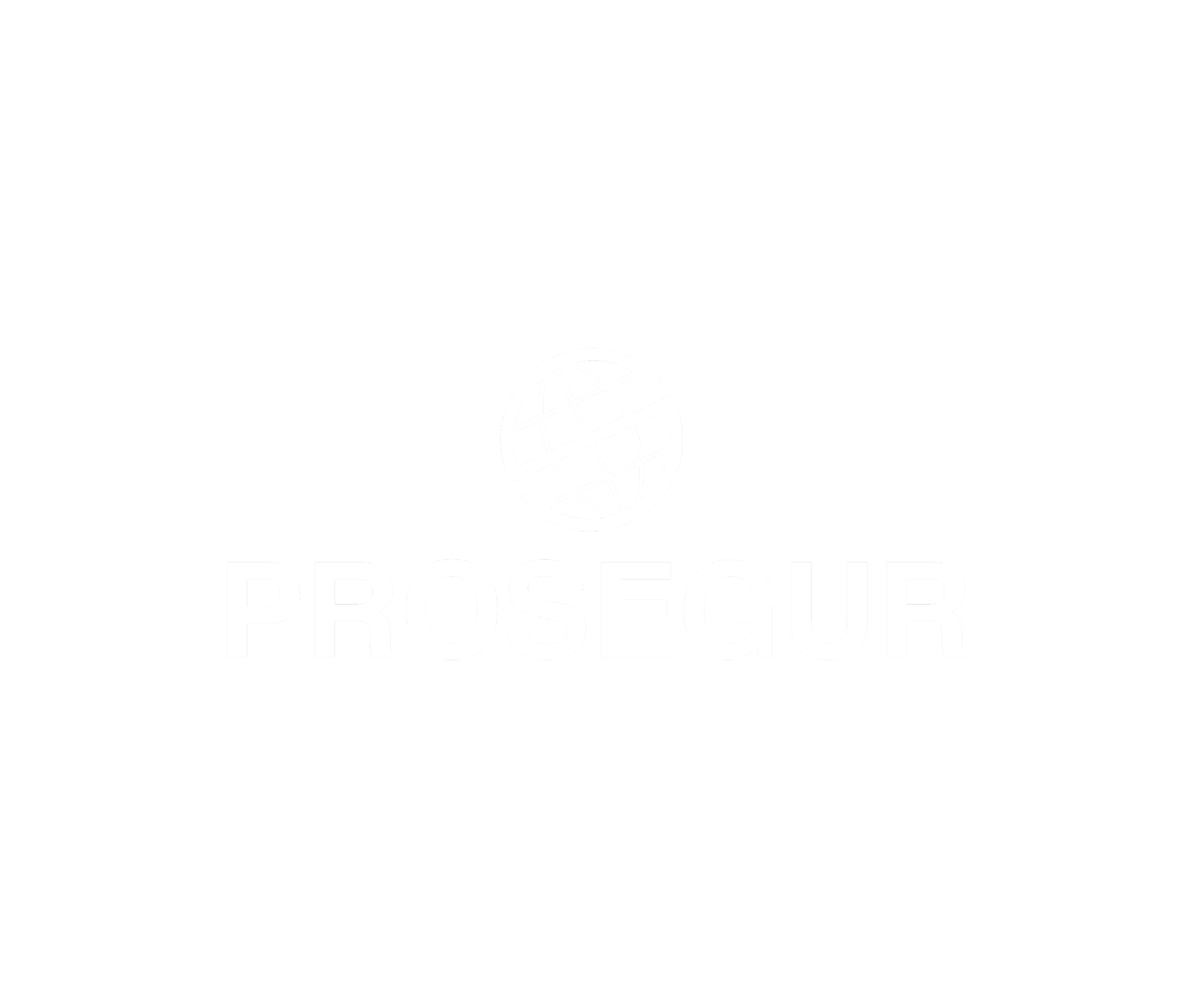 Black background with white logo of a globe and the text 'PROSEGUR' underneath.