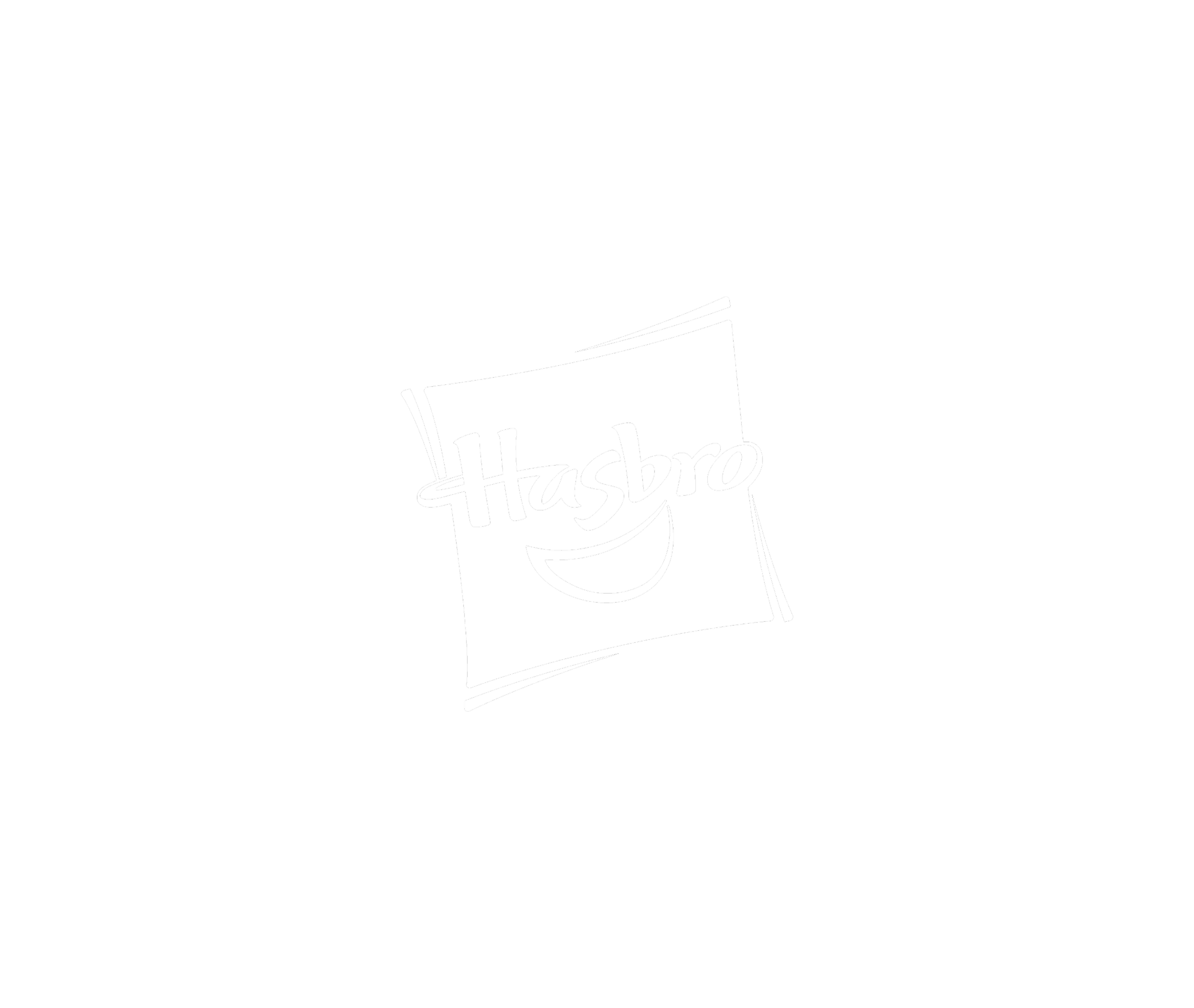 Black background with a white logo of a smiling face on a coffee cup tag, and the word 'Hasbro' written on the cup.