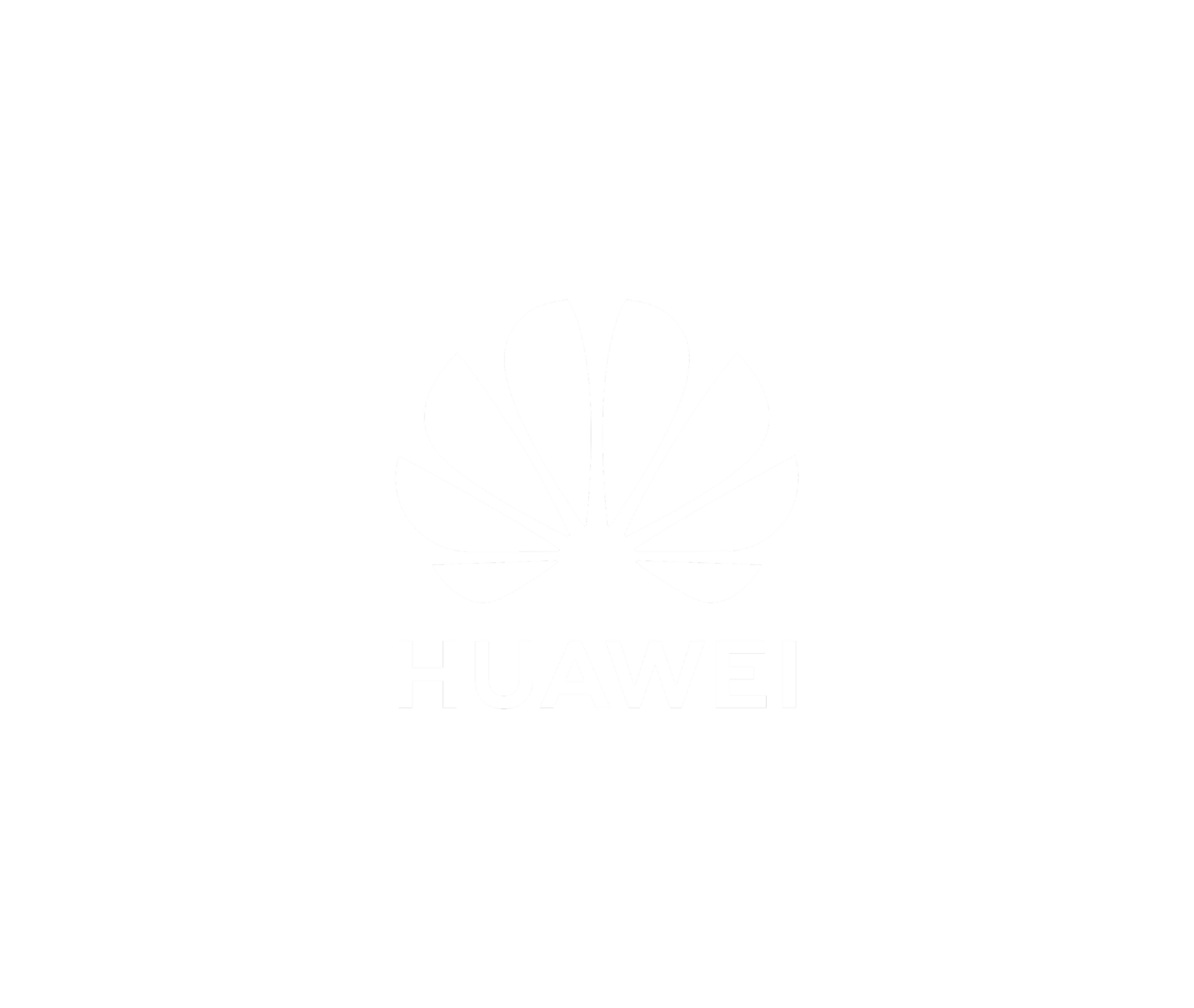 Black Huawei logo with white Huawei text and a stylized white flower emblem above the text.