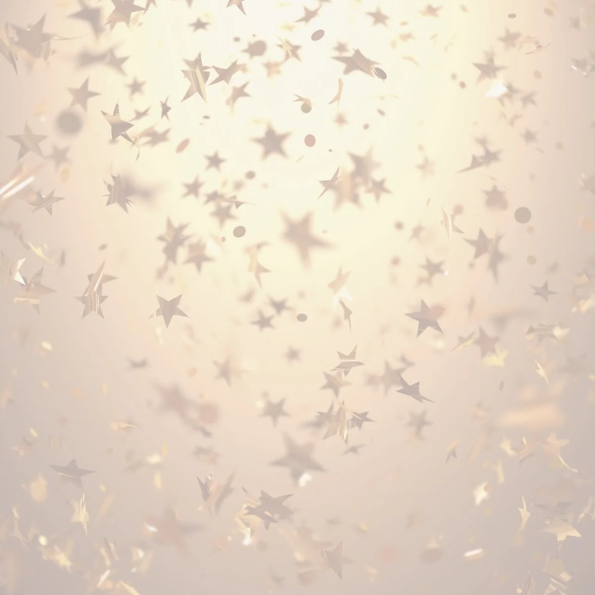 Silver star-shaped confetti falling against a bright background.