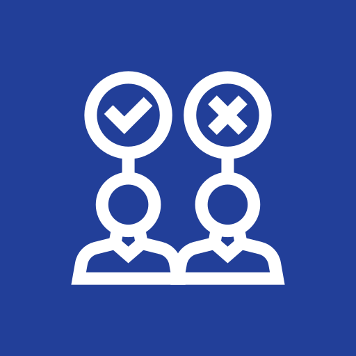 Two figures with checkmark for yes and crossmark for no, representing positive and negative feedback decisions.