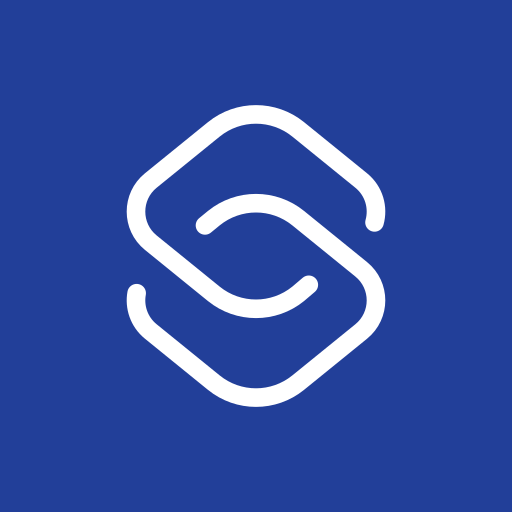 White S logo inside a hexagon, set against a solid deep blue background, symbolizing security and technology.