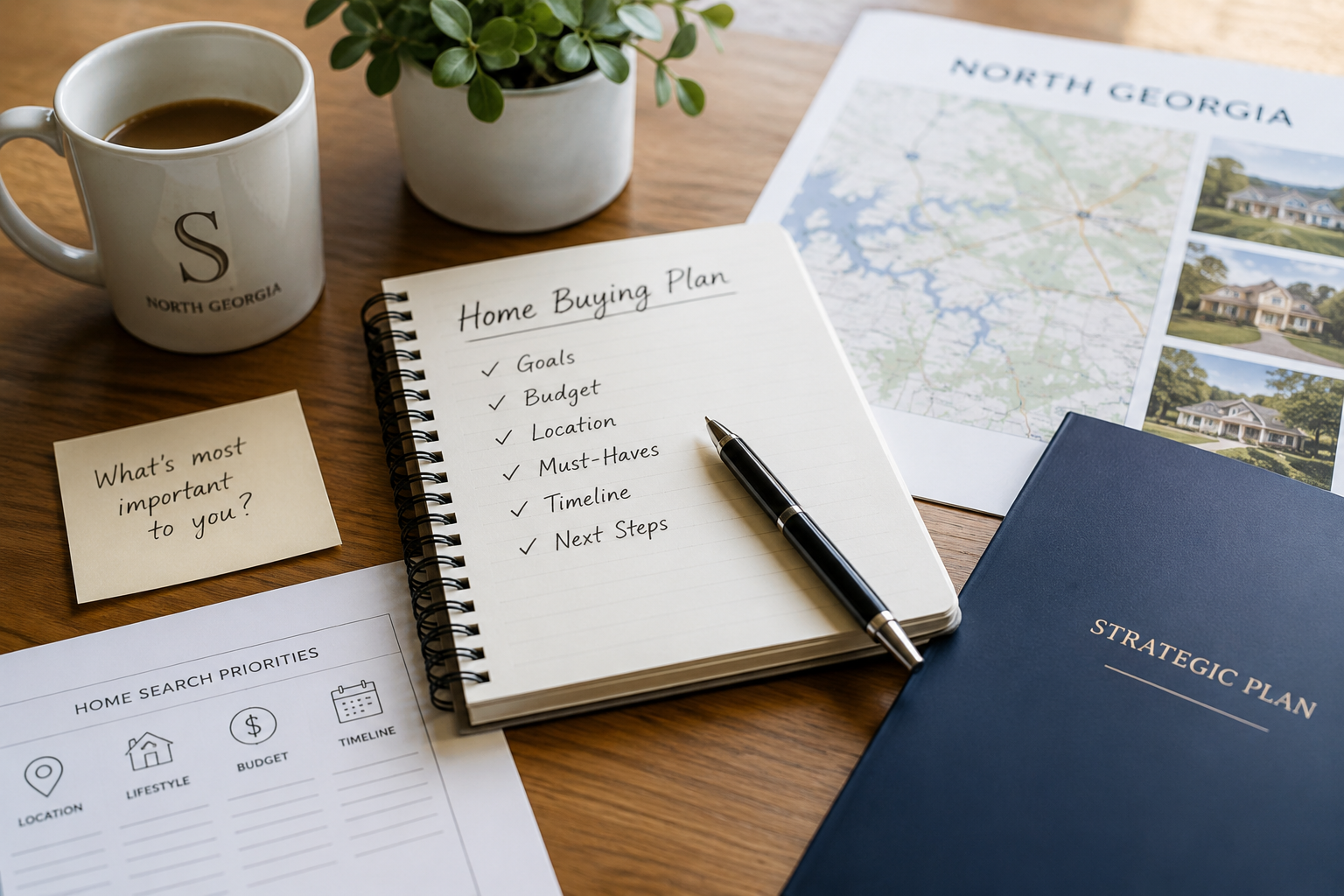 Strategic home buying plan with budget, location goals, timeline planning, and North Georgia real estate resources.
