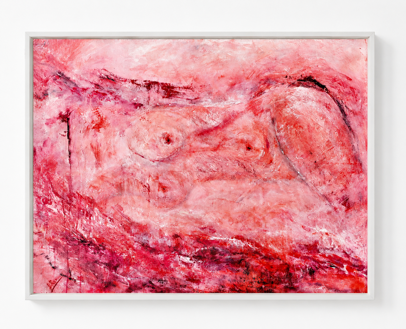 Autoportrait en rose.  80X100cm, acrylic on canvas, 2019. framed