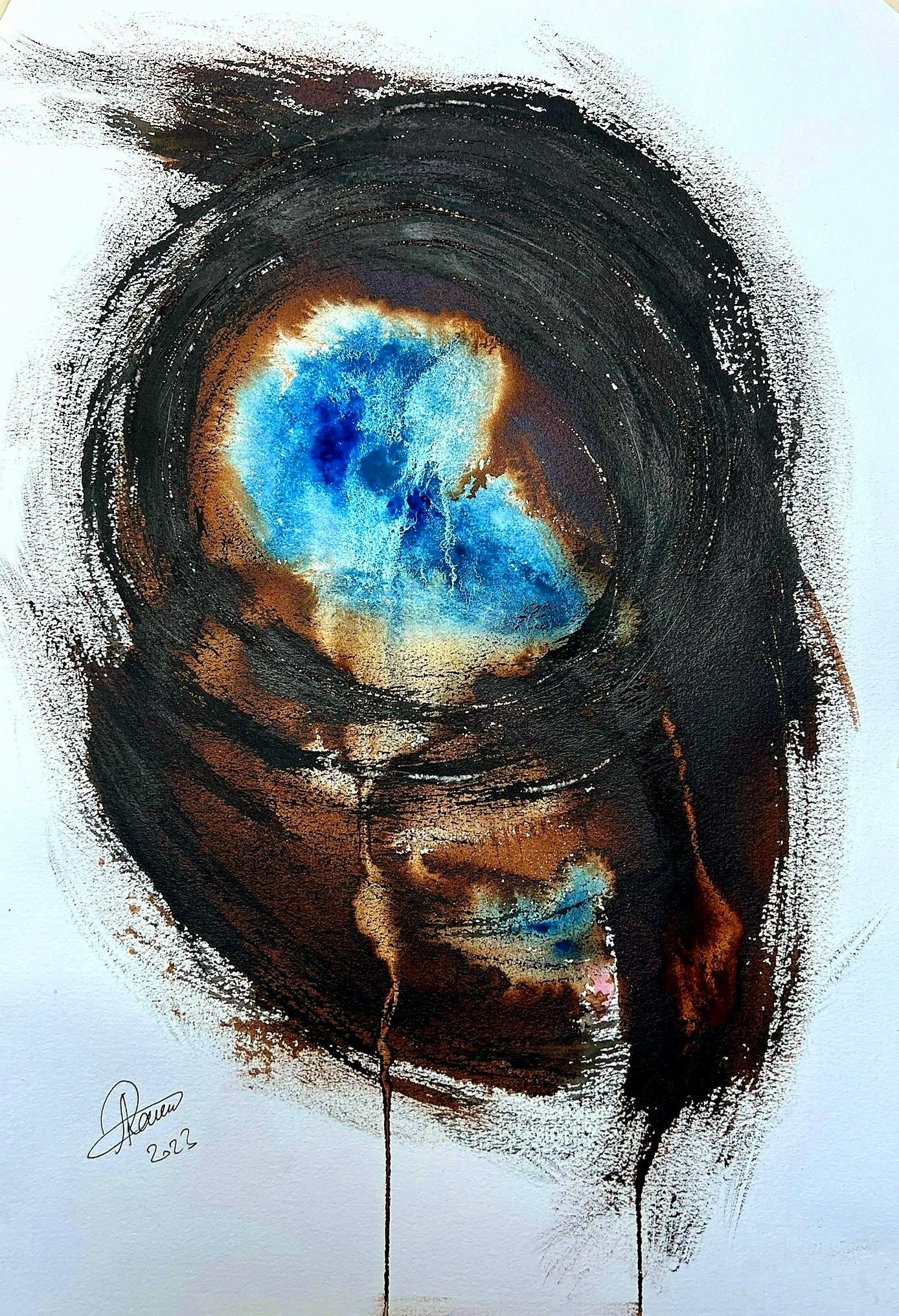 Silent Core. Ink and watercolour on cotton paper, framed, 50x70 cm