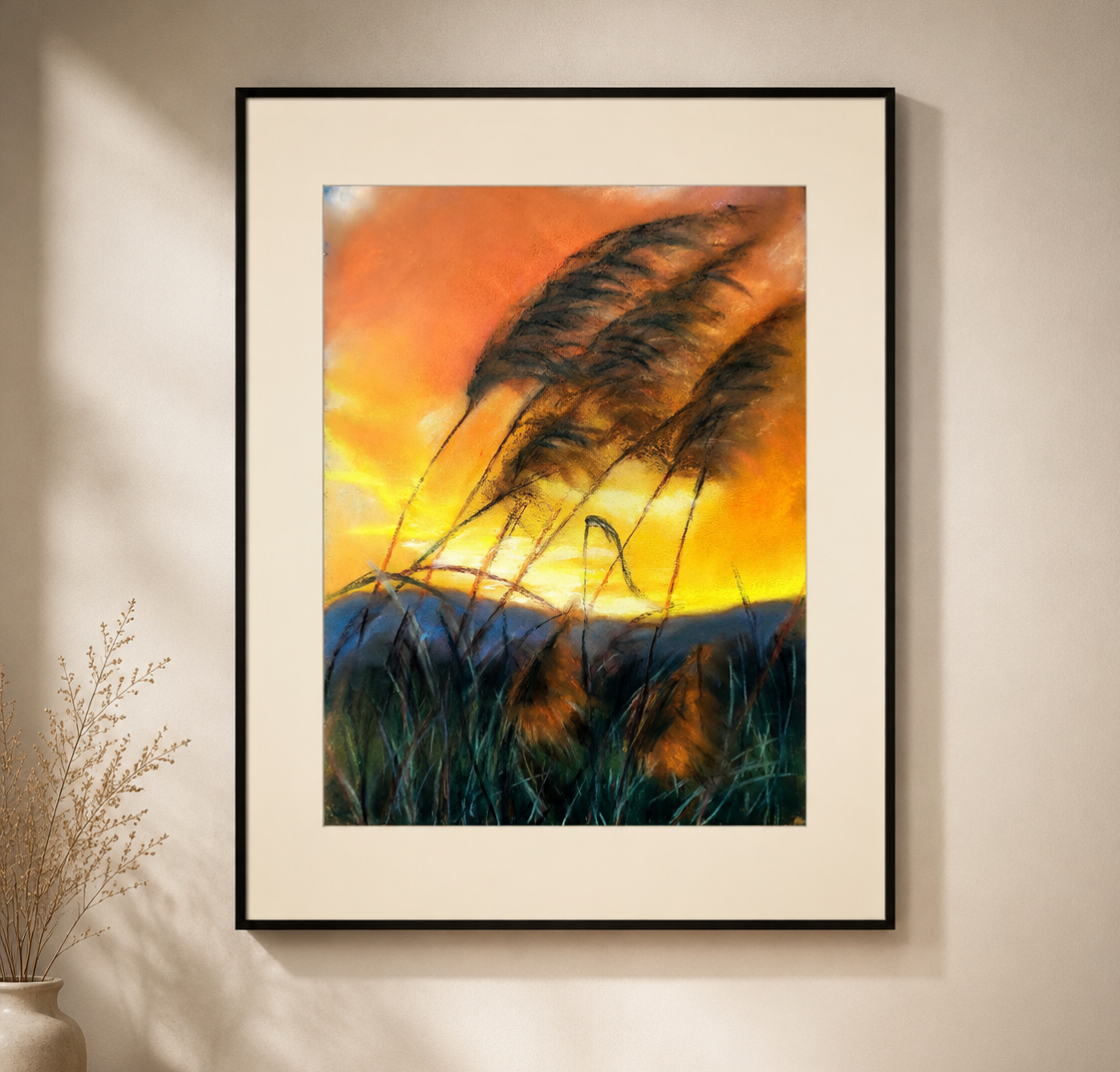 Sunset in Jura 40×50 cm, soft pastel, framed, 2024
