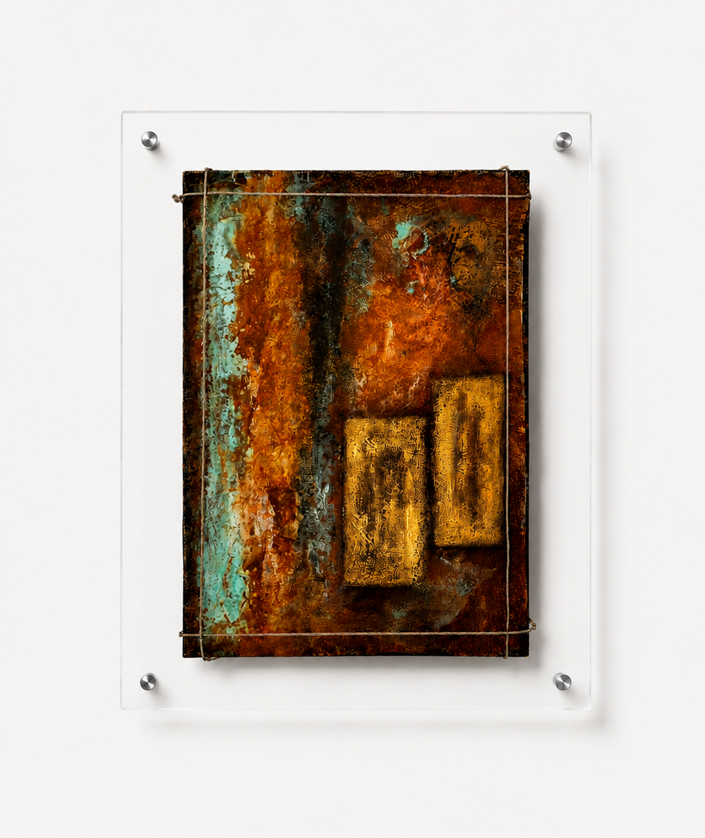 STRATA OF TIME, 30x40 cm, Rust, Oxidation & Mineral Pigments on Plexiglass