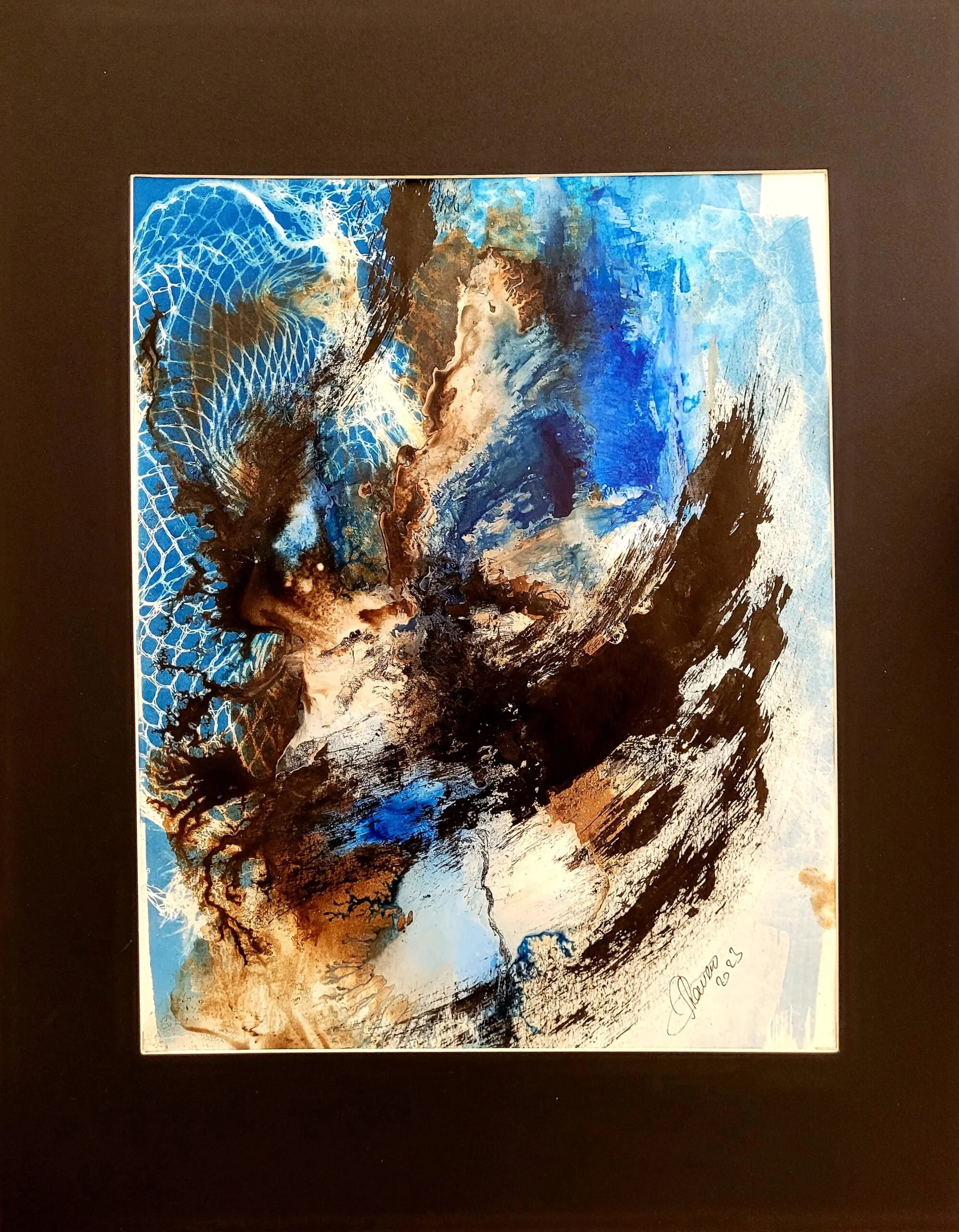 Blue Confluence, Cyanotype and ink on paper.  40x50 cm, framed