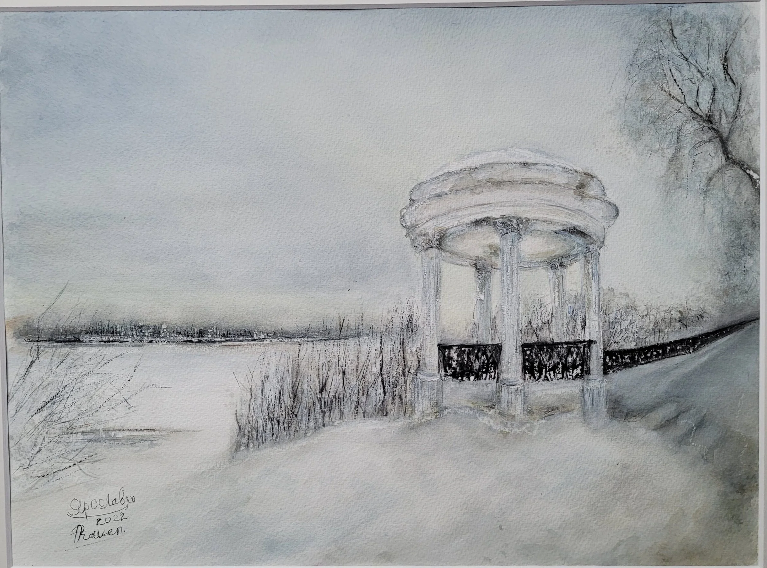 Volga in winter 40×50 cm, watercolour, framed
