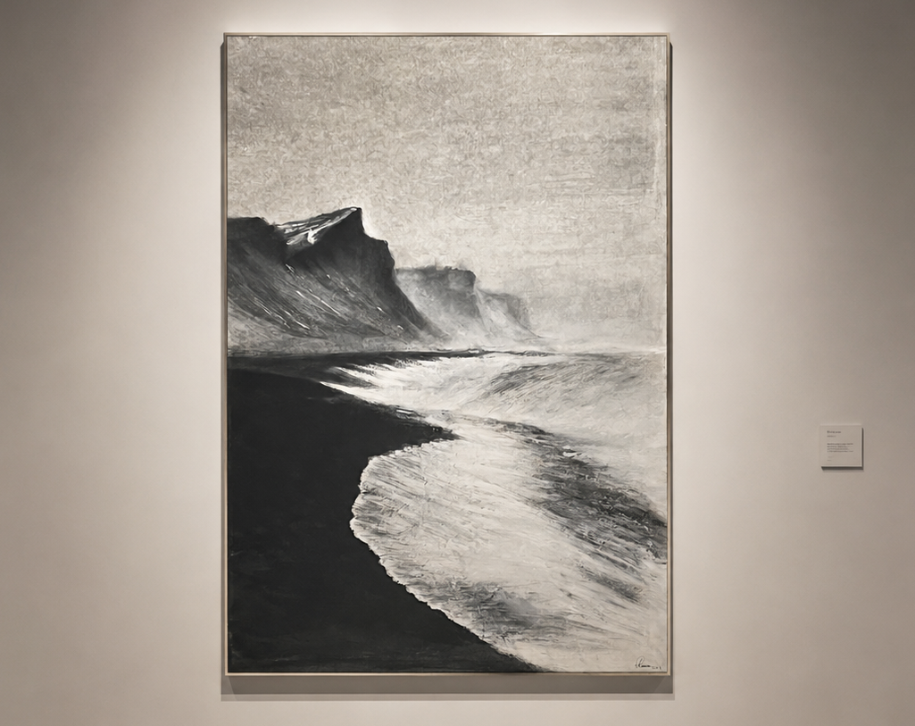 Storm in patagonia ink, Powdered oyster shell pigment on washi paper, marouflage on canvas, 70cmx100cm
