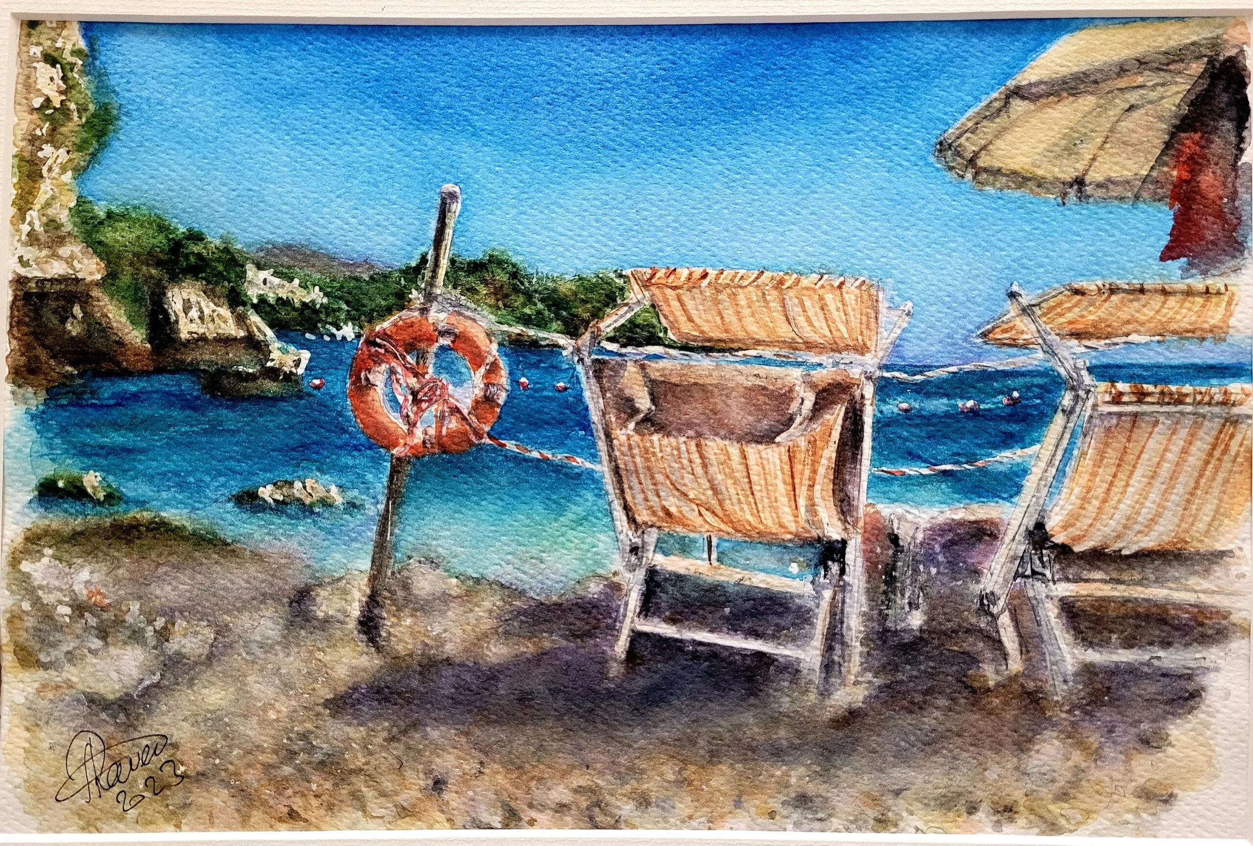 Taormina beach 30×40 cm, watercolour on cotton paper