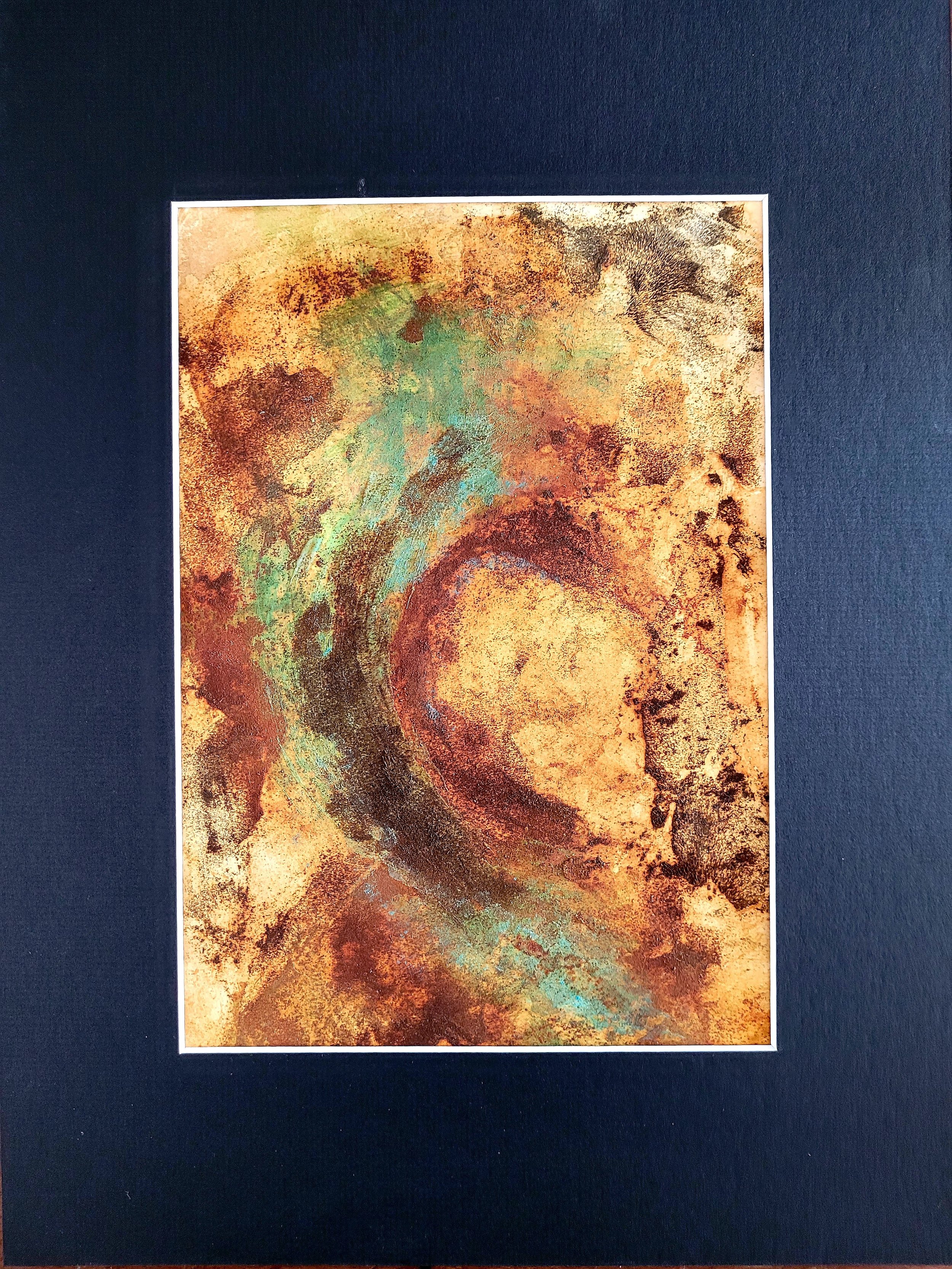 Unique original artwork, handmade and signed by the artist. Rust and oxydations on paper. 30x40 cm