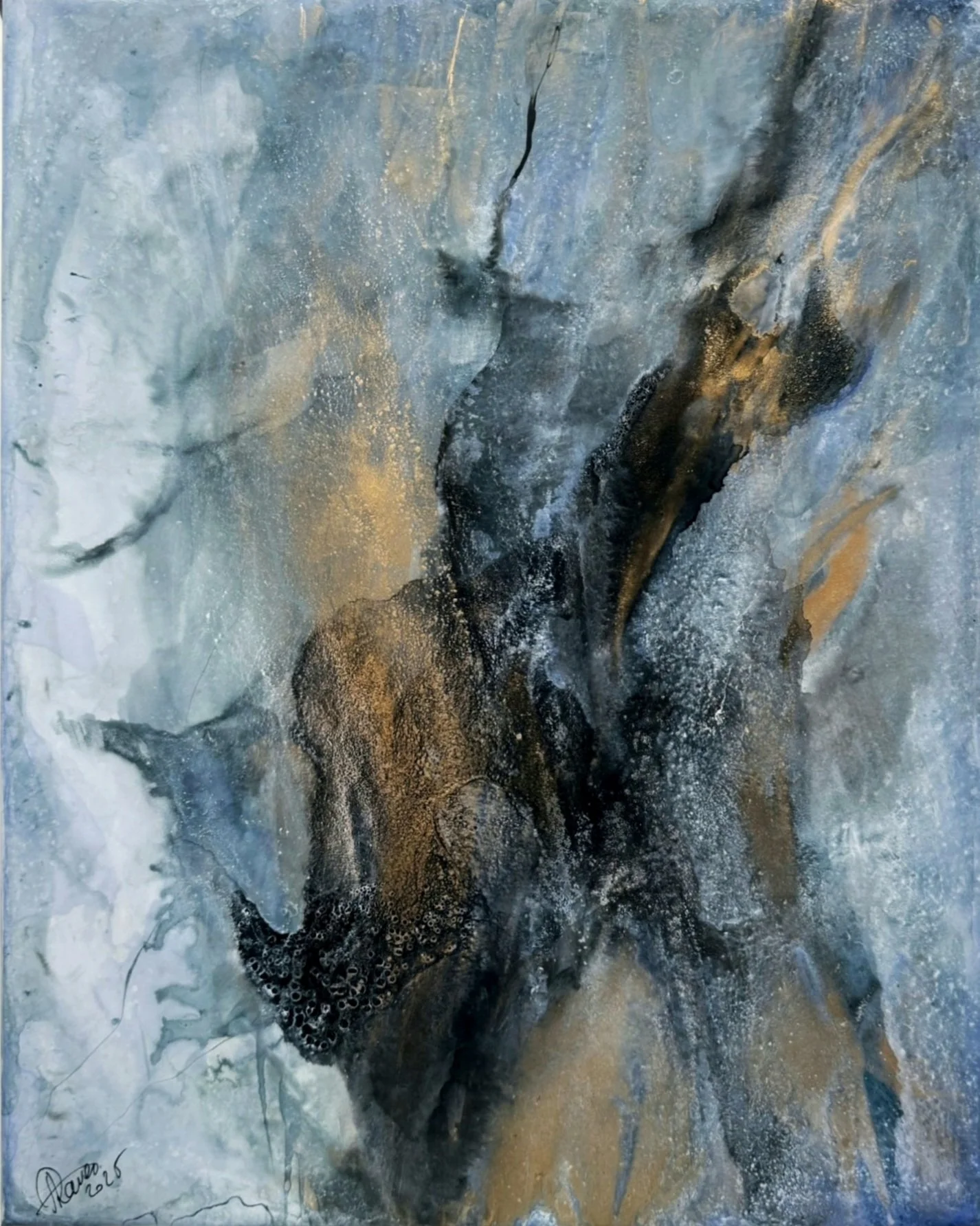 Galaxy glow Shellac ink on mineral paper.  30X40 cm. Framed. 2025