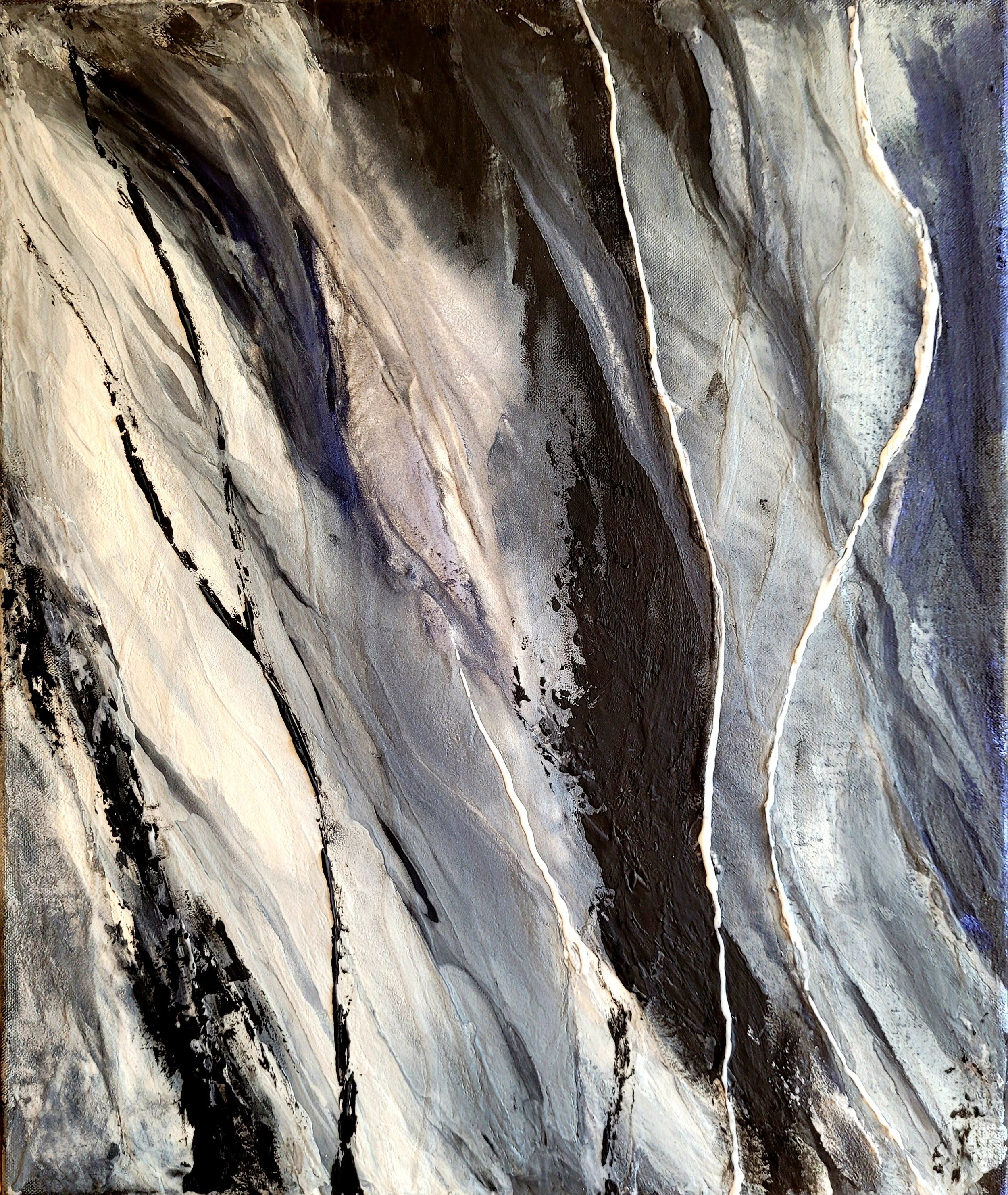 Grey flow.  Mineral Pigments. Synthetic resin on canvas. 40x50 cm. Framed.  2025
