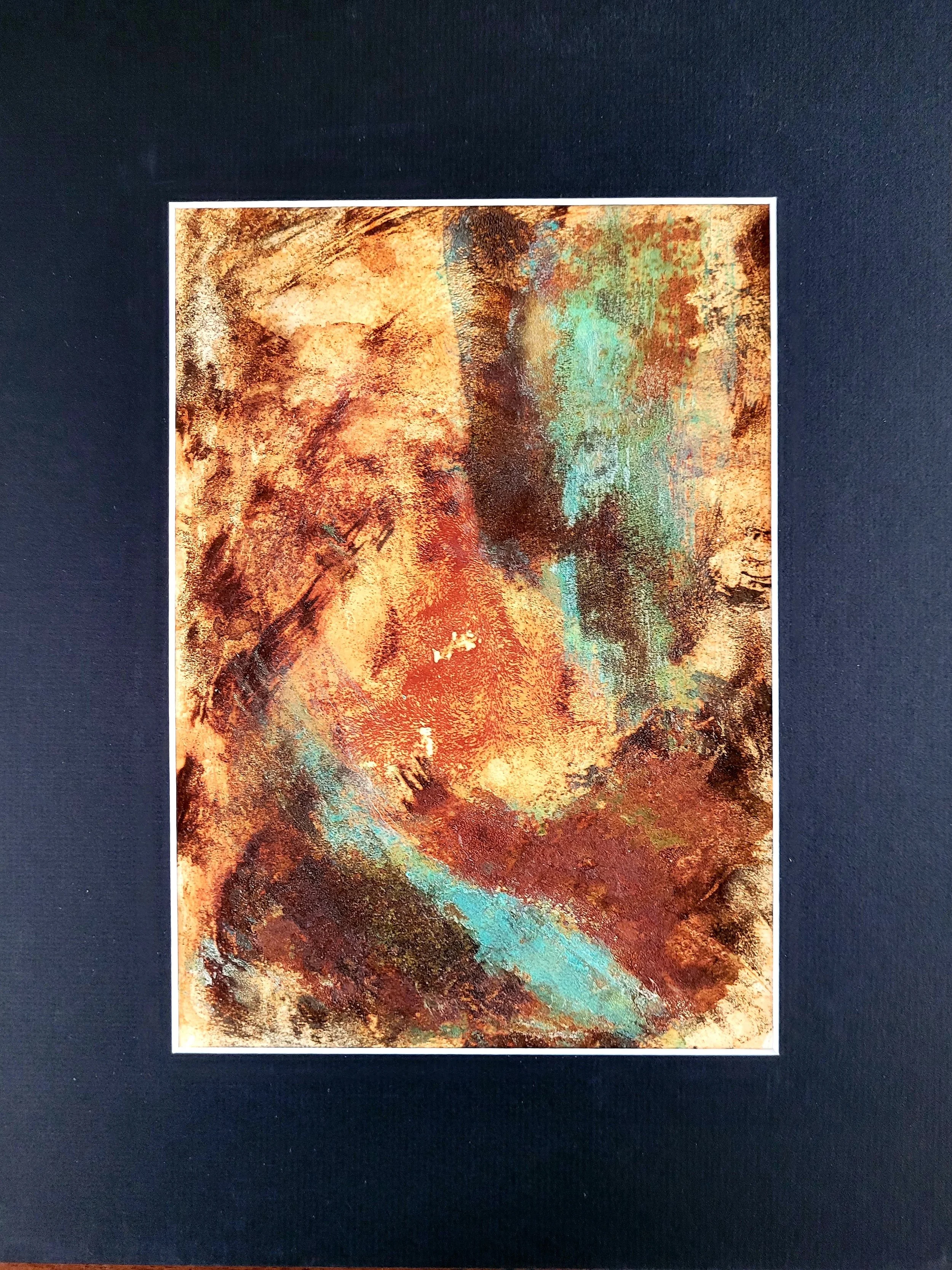 Unique original artwork, handmade and signed by the artist. Rust and oxydations on paper. 30x40 cm