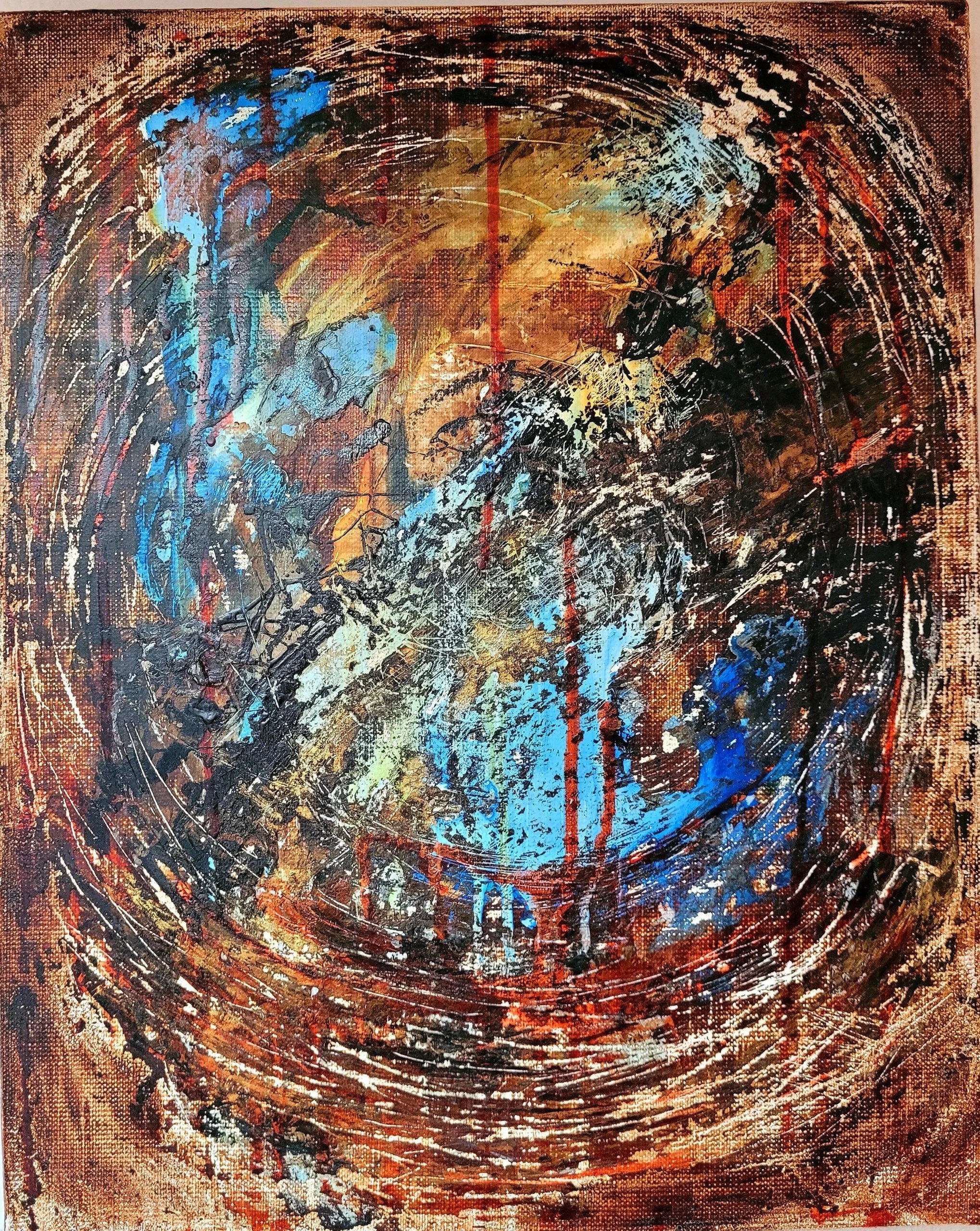 Blue light, inks on canvas, 33X40cm, 2023