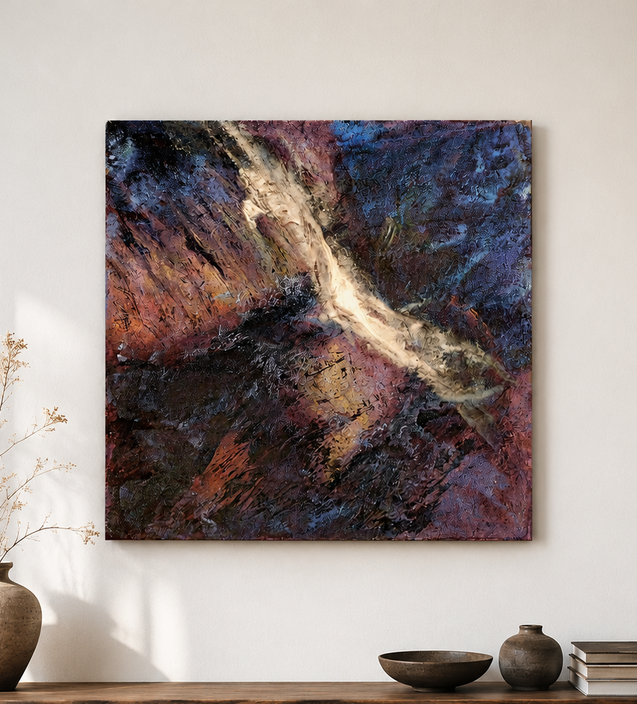 Galaxy Rift. Mineral pigments and animal glue on washi paper mounted on the  wood panel. 35x35 cm.